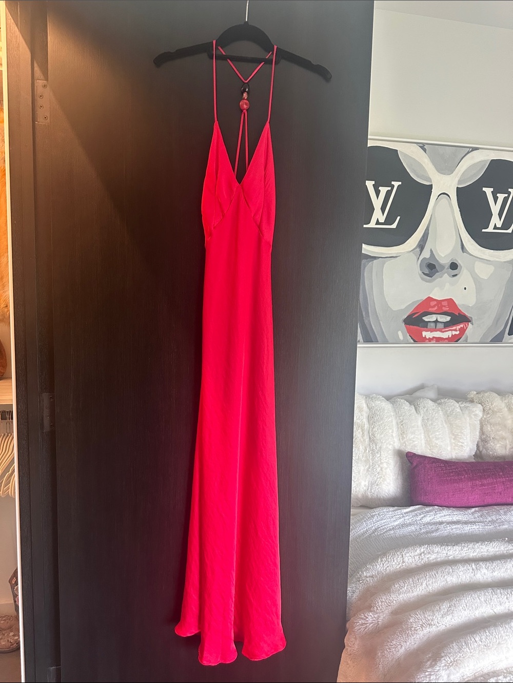 Zara Red Satin Slip Dress with Beads, XS